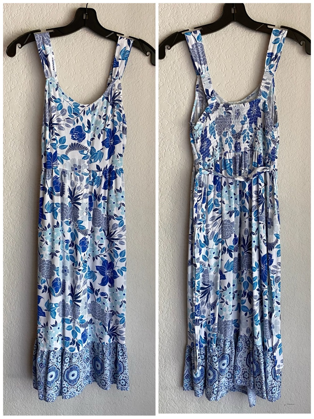Japna Blue and White Floral Maxi Dress